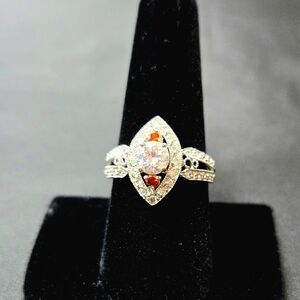 Faux diamond and citrine ring. Silver plate, size 9.